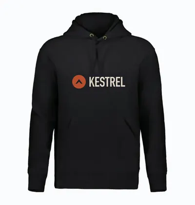 Black hoodie with the KESTREL logo across the front